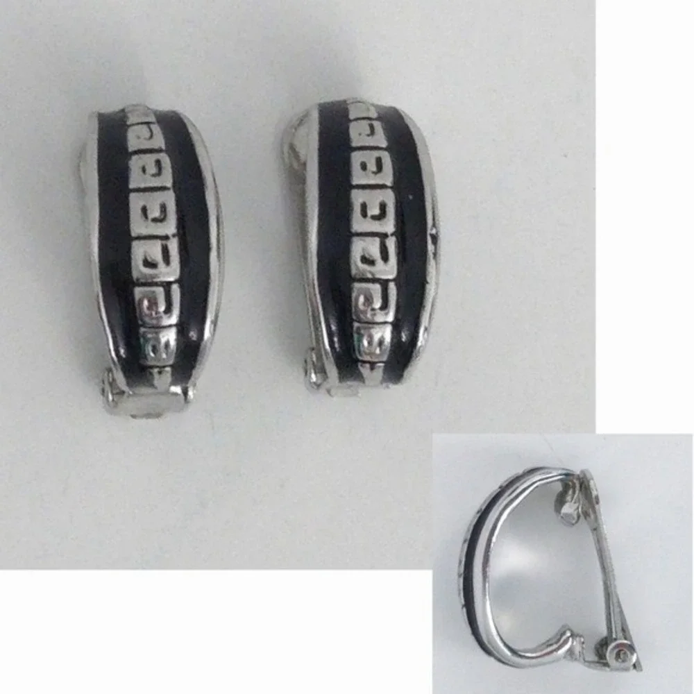 Silver Black Blue‎ Ivory Hoop & Beaded Clip Earrings (Set of 3)